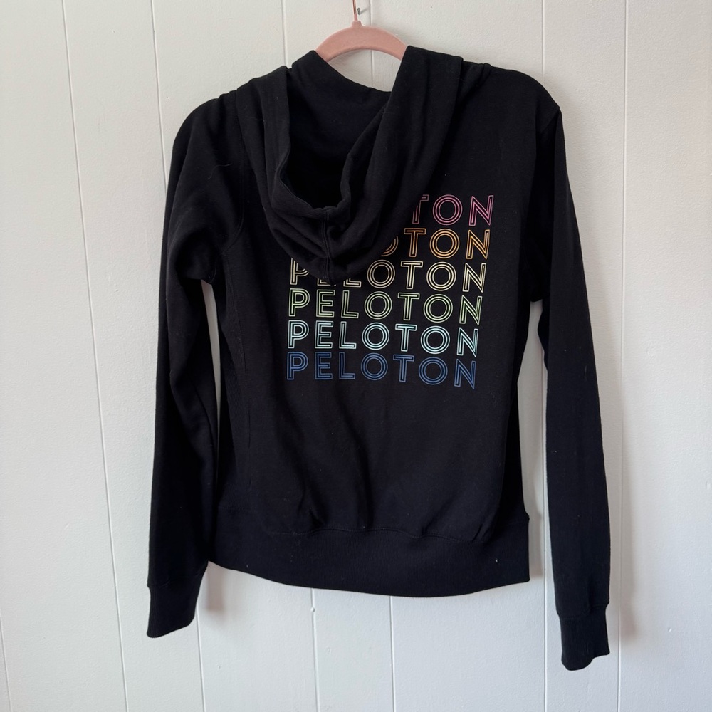PELOTON Black Full Zip Hoodie with Rainbow Graphic